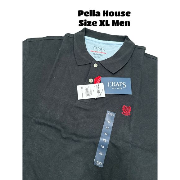 Chaps Men's Polo Shirt Classic Fit Short Sleeve 2-Button American Black Size XL - Picture 5 of 7